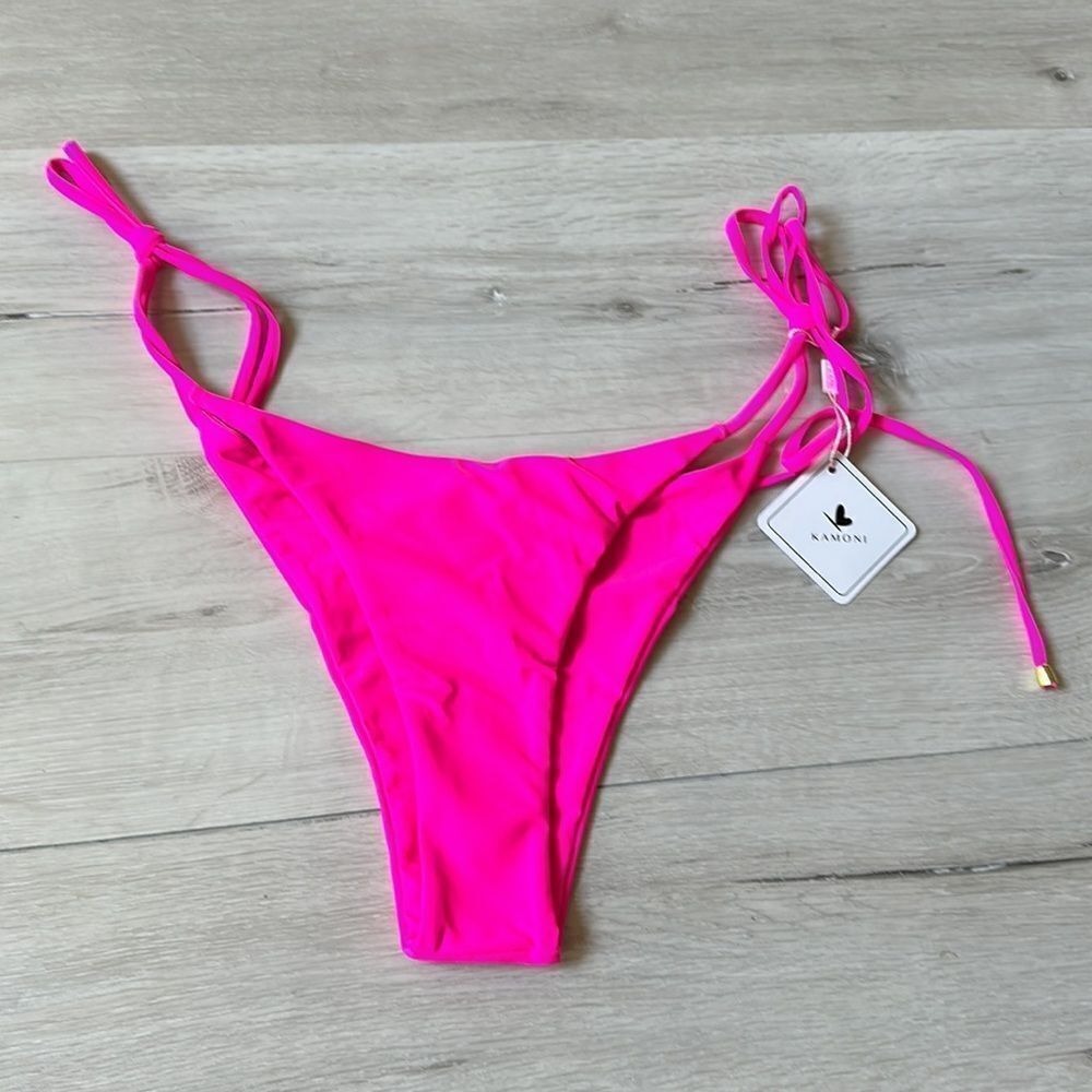 Kamoni Side Tie Bikini Bottoms Hot Pink Medium New With Tags - Picture 4 of 7